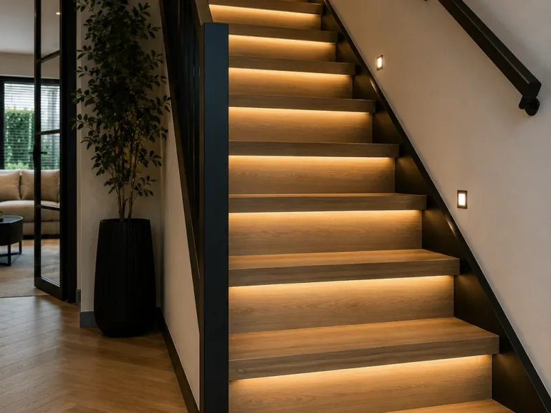 Houten trap op maat met ledverlichting per trede