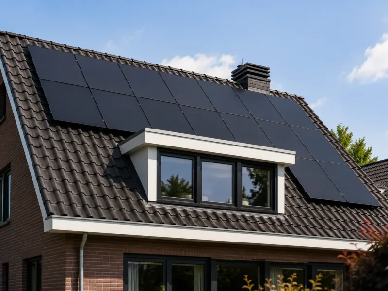 Zwarte zonnepanelen op een pannendak van een woonhuis